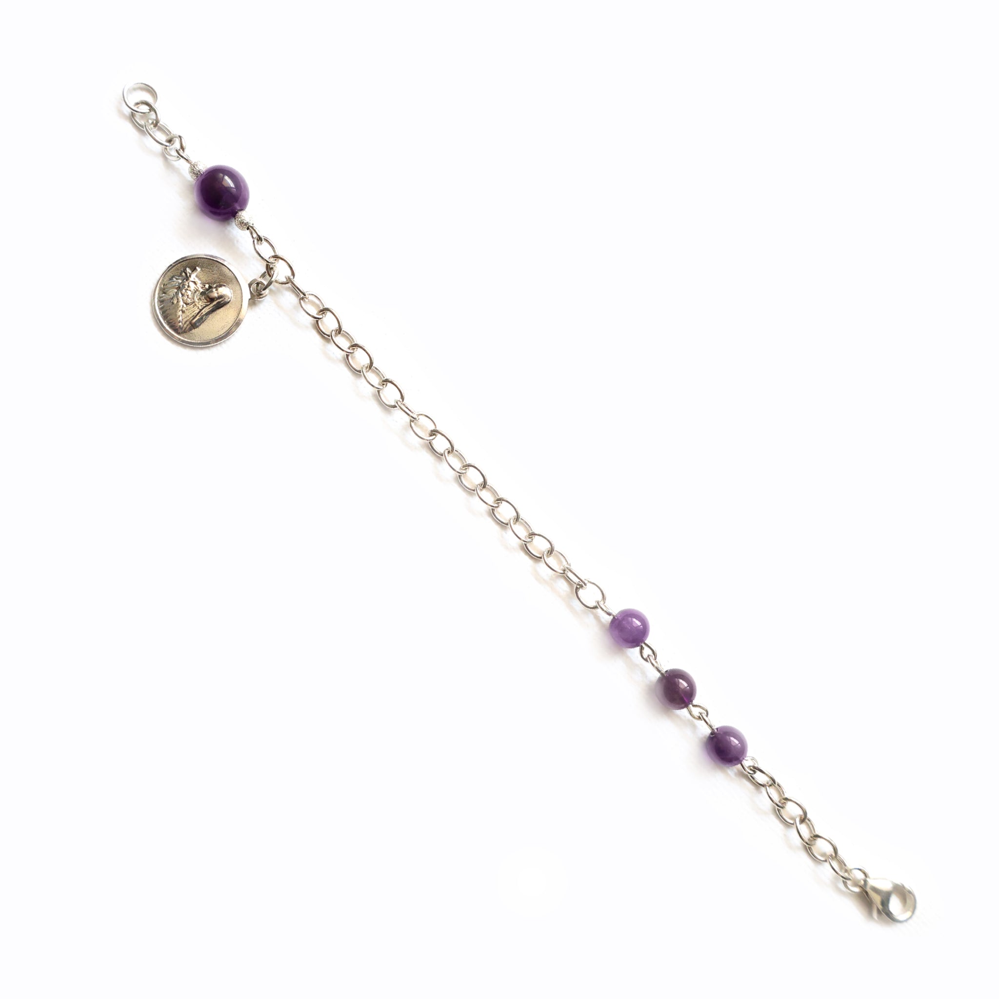 Divine Amethyst Sterling Silver Bracelet with Miraculous Charm