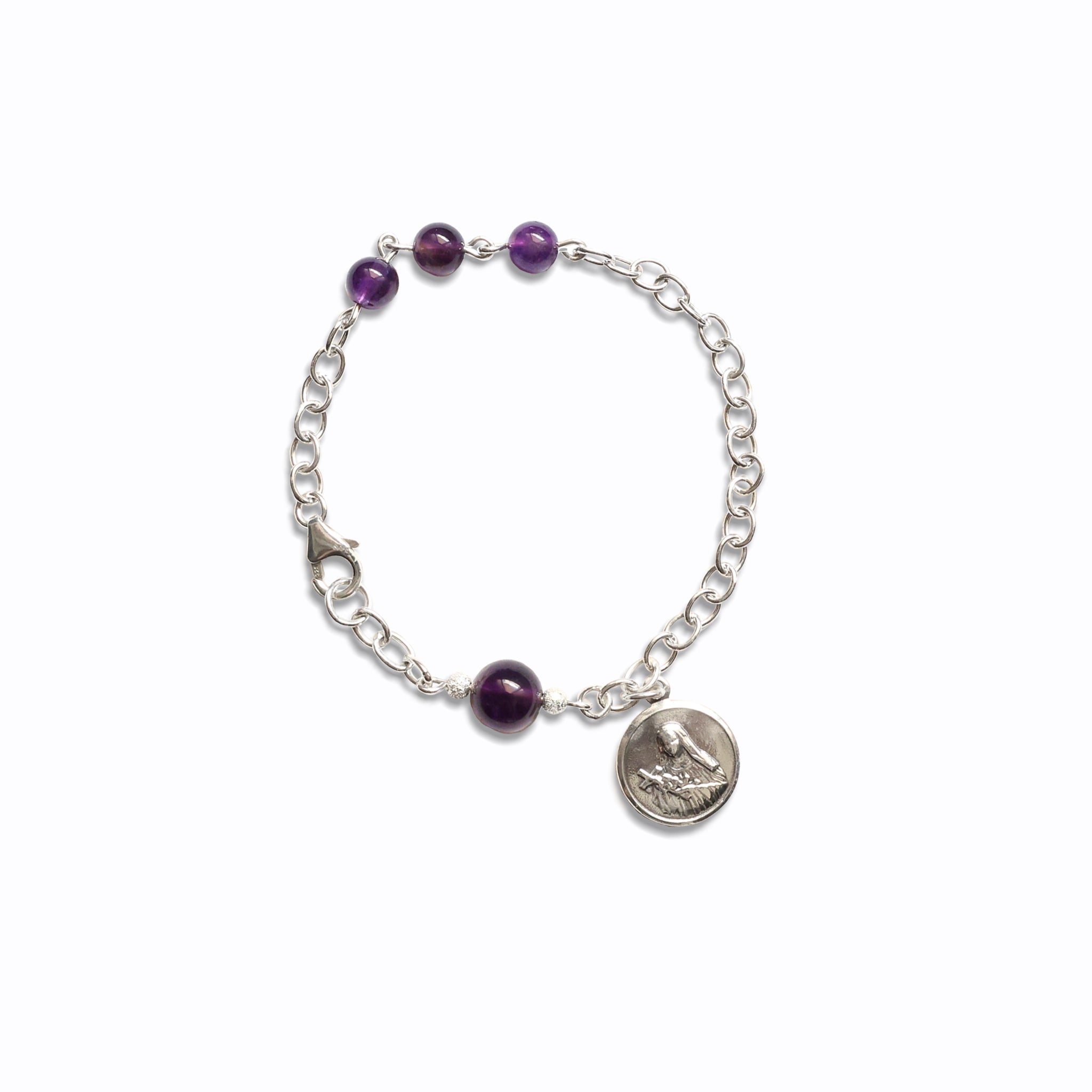 Divine Amethyst Sterling Silver Bracelet with Miraculous Charm