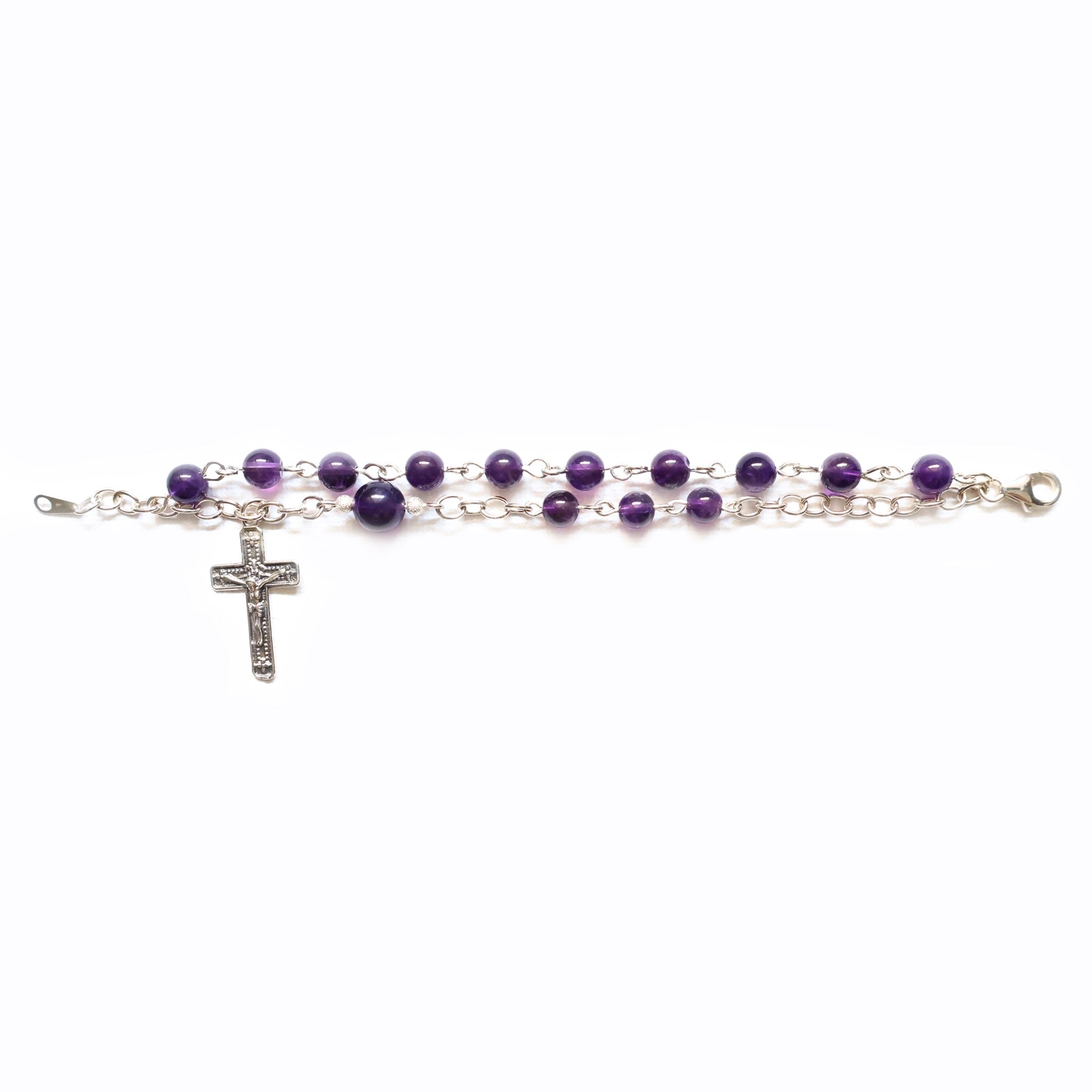 Crucifix Amethyst Sterling Silver Bracelet