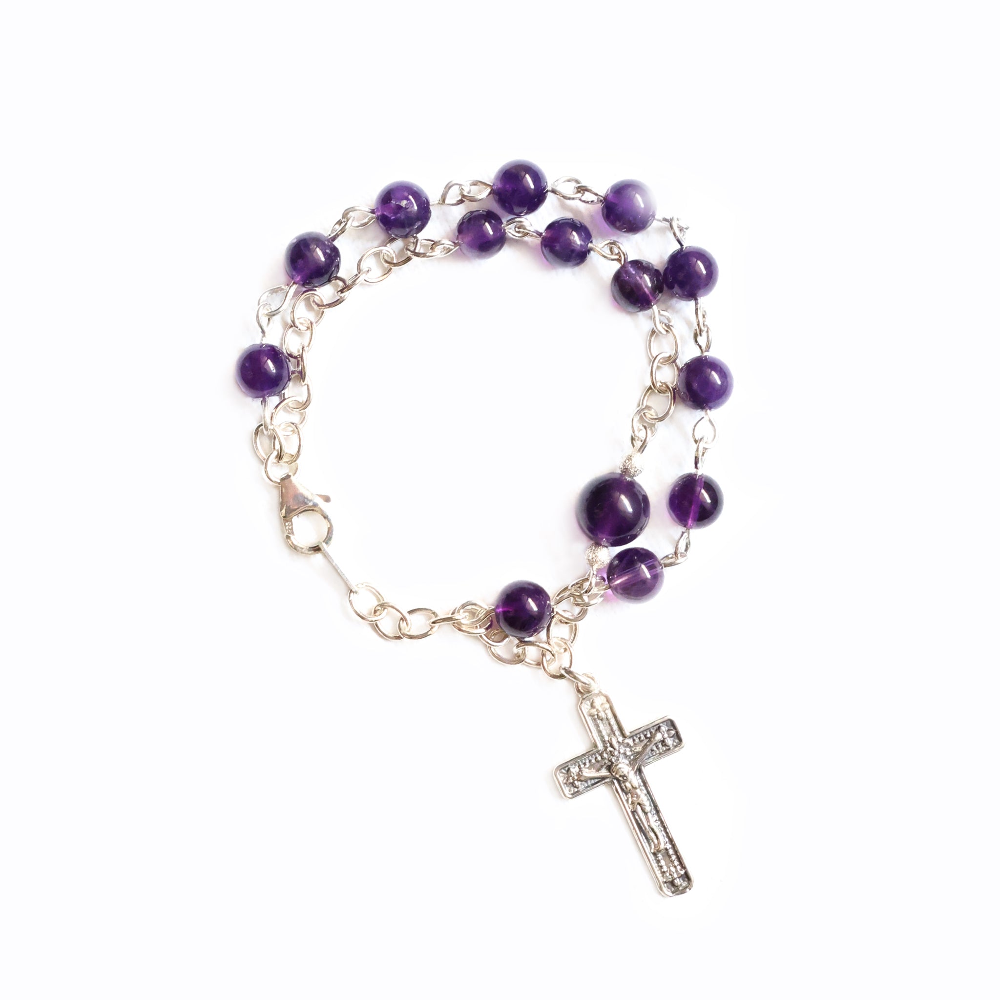 Crucifix Amethyst Sterling Silver Bracelet