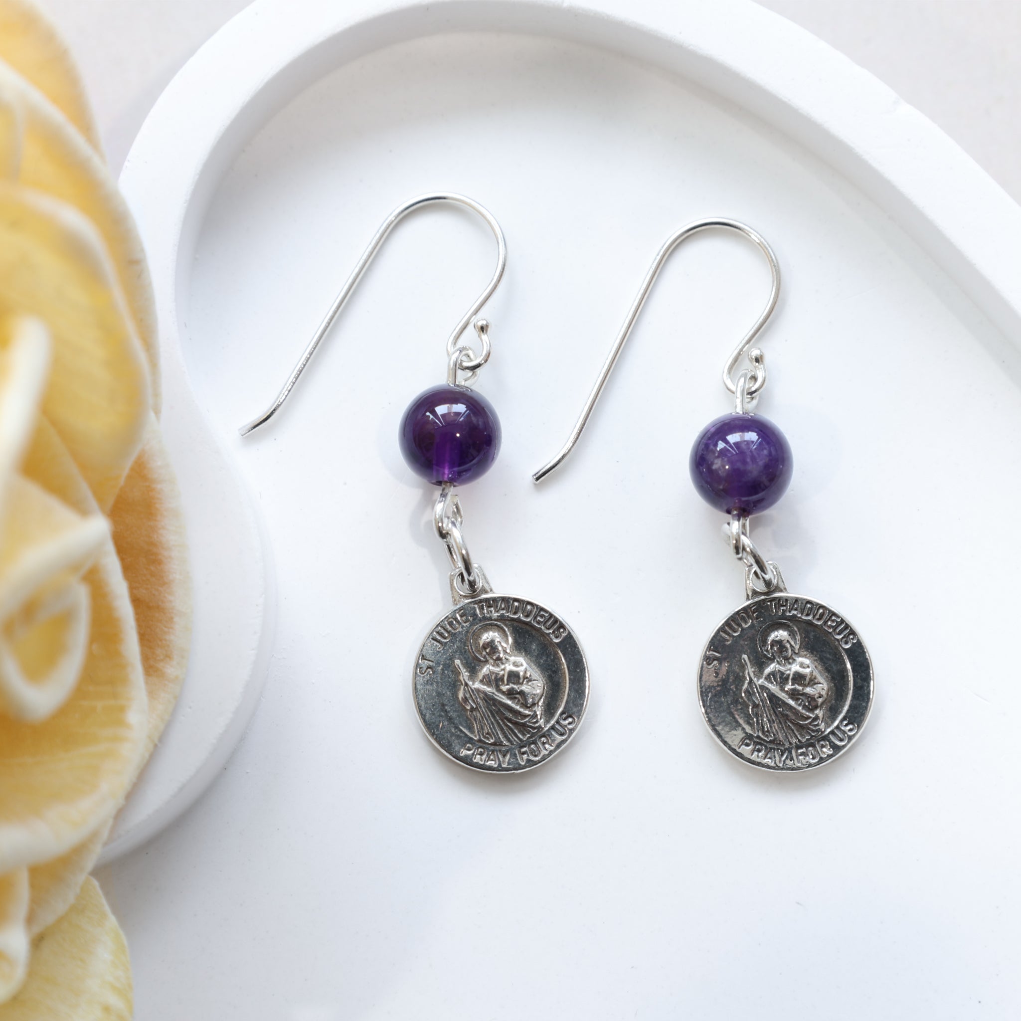 Divine Amethyst & Sterling Silver St. Jude Earrings