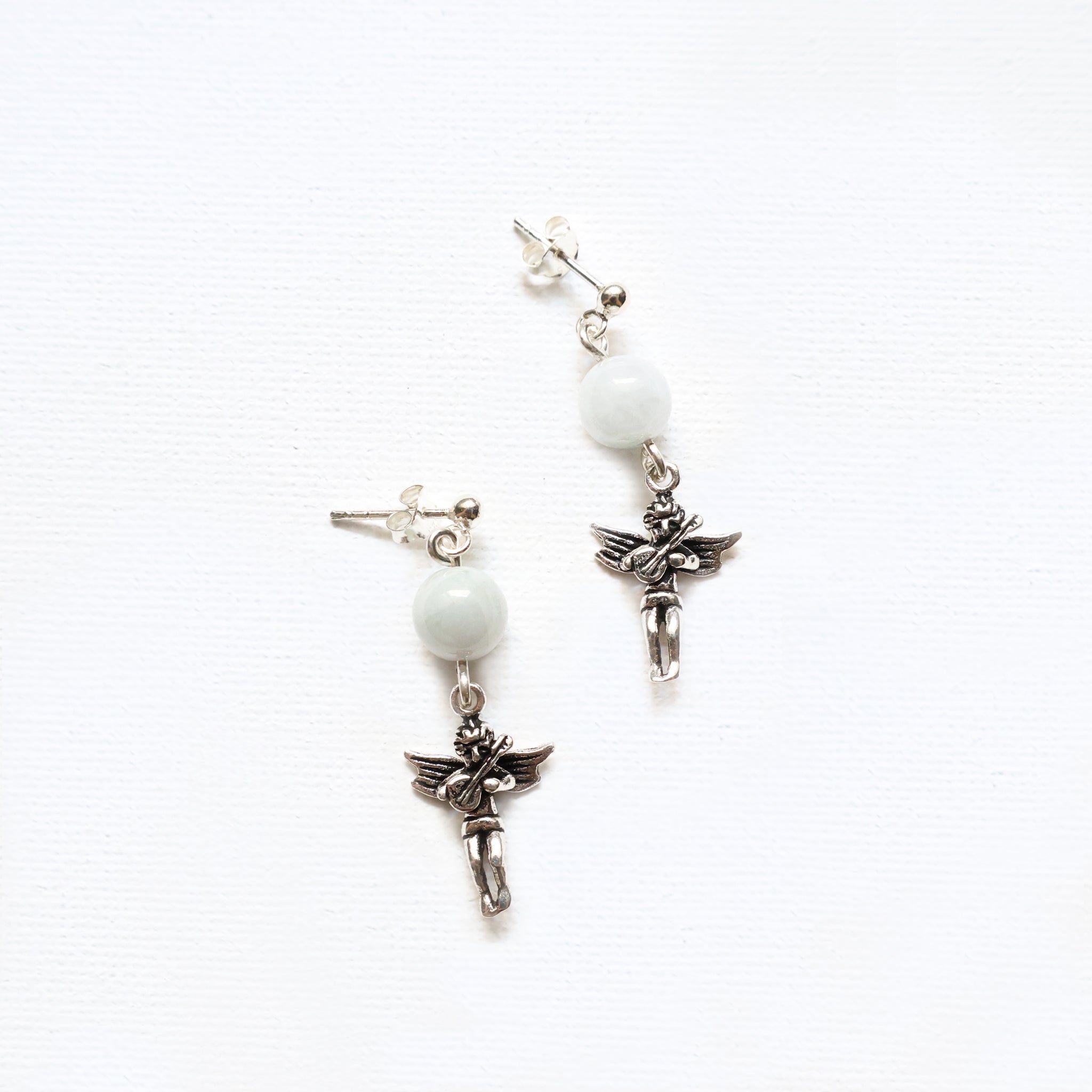 Silver Little Angel with Burmese Jadeite Earrings