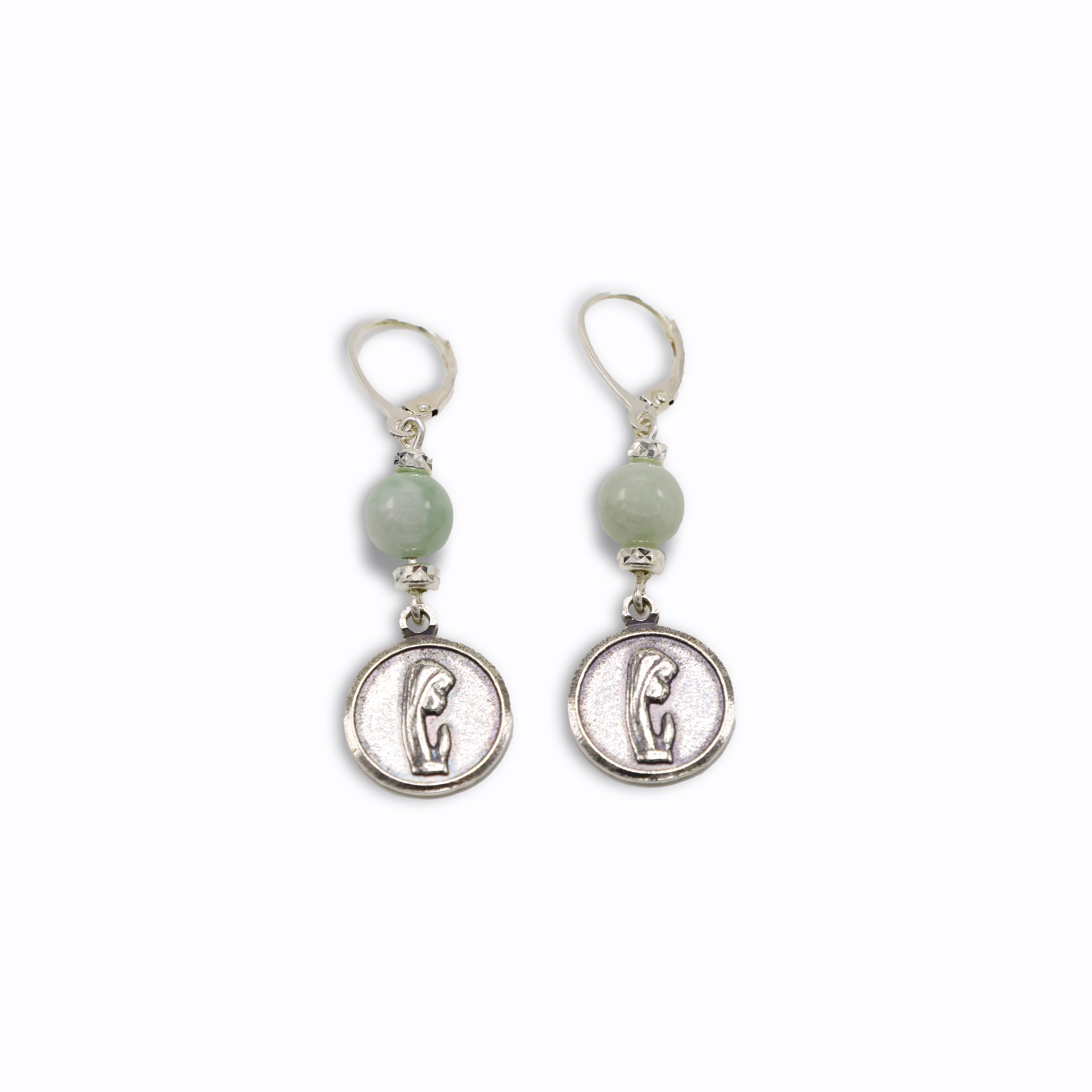 Silver Praying Girl with Burmese Jadeite Earrings