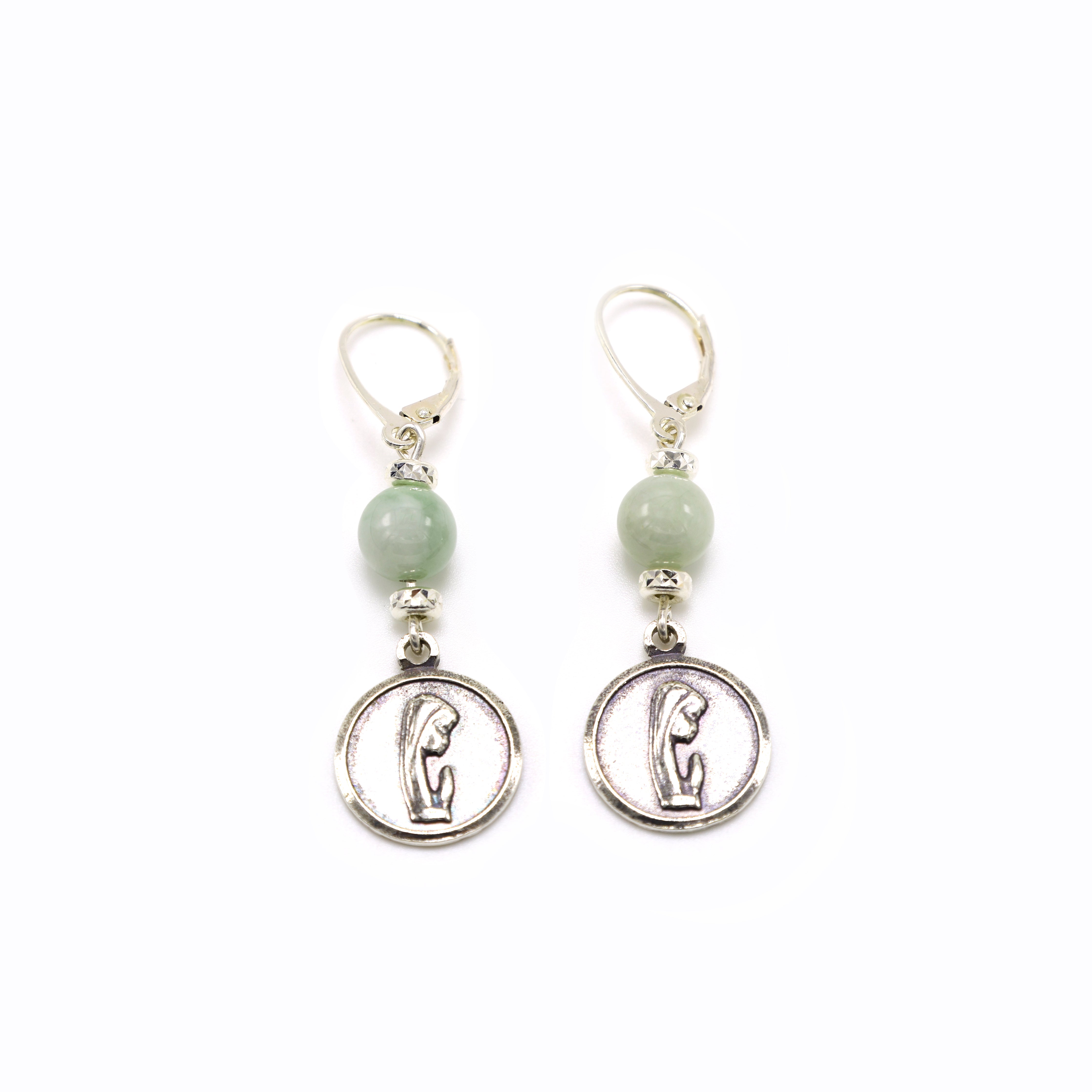 Silver Praying Girl with Burmese Jadeite Earrings