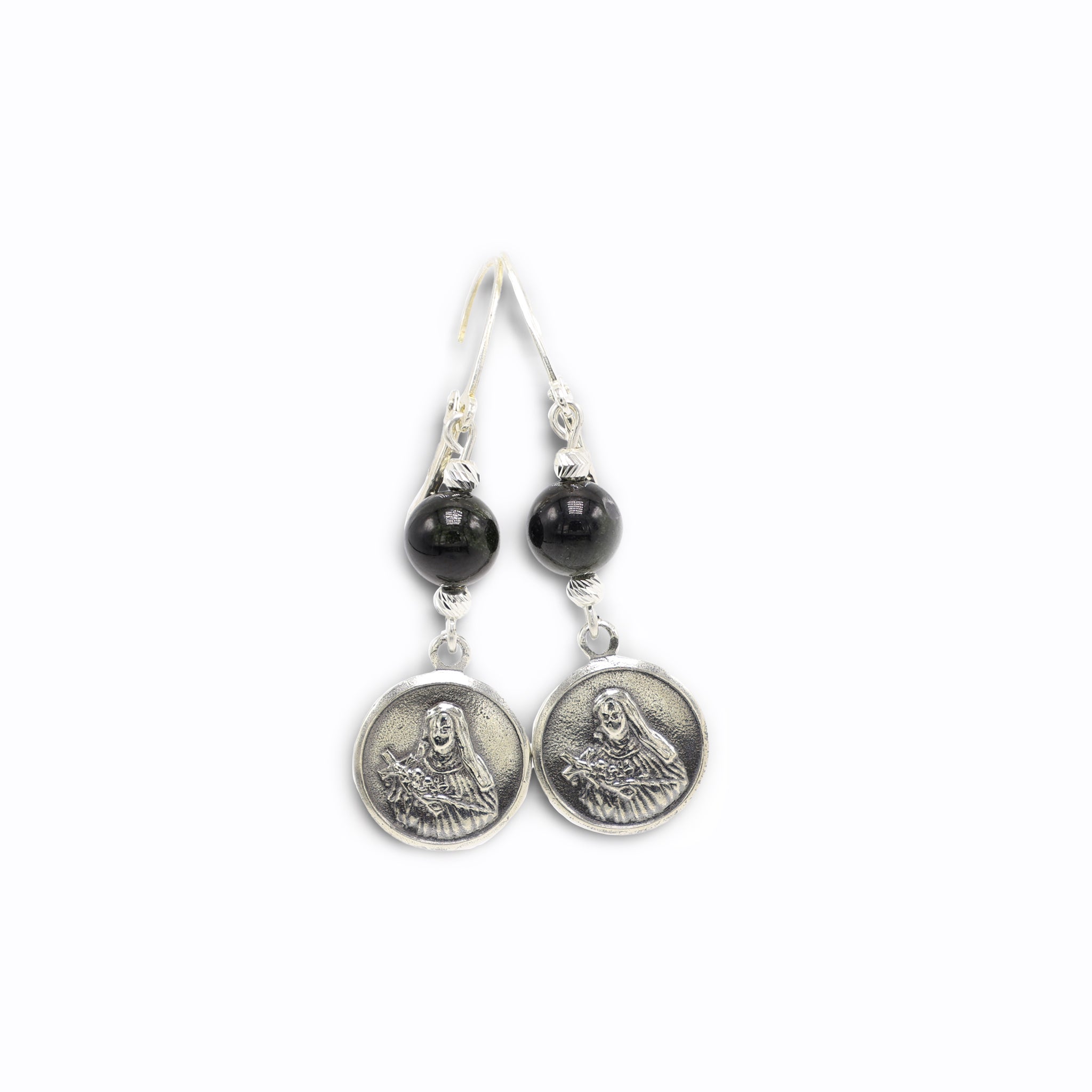 Silver María Earrings with Black Star Stone