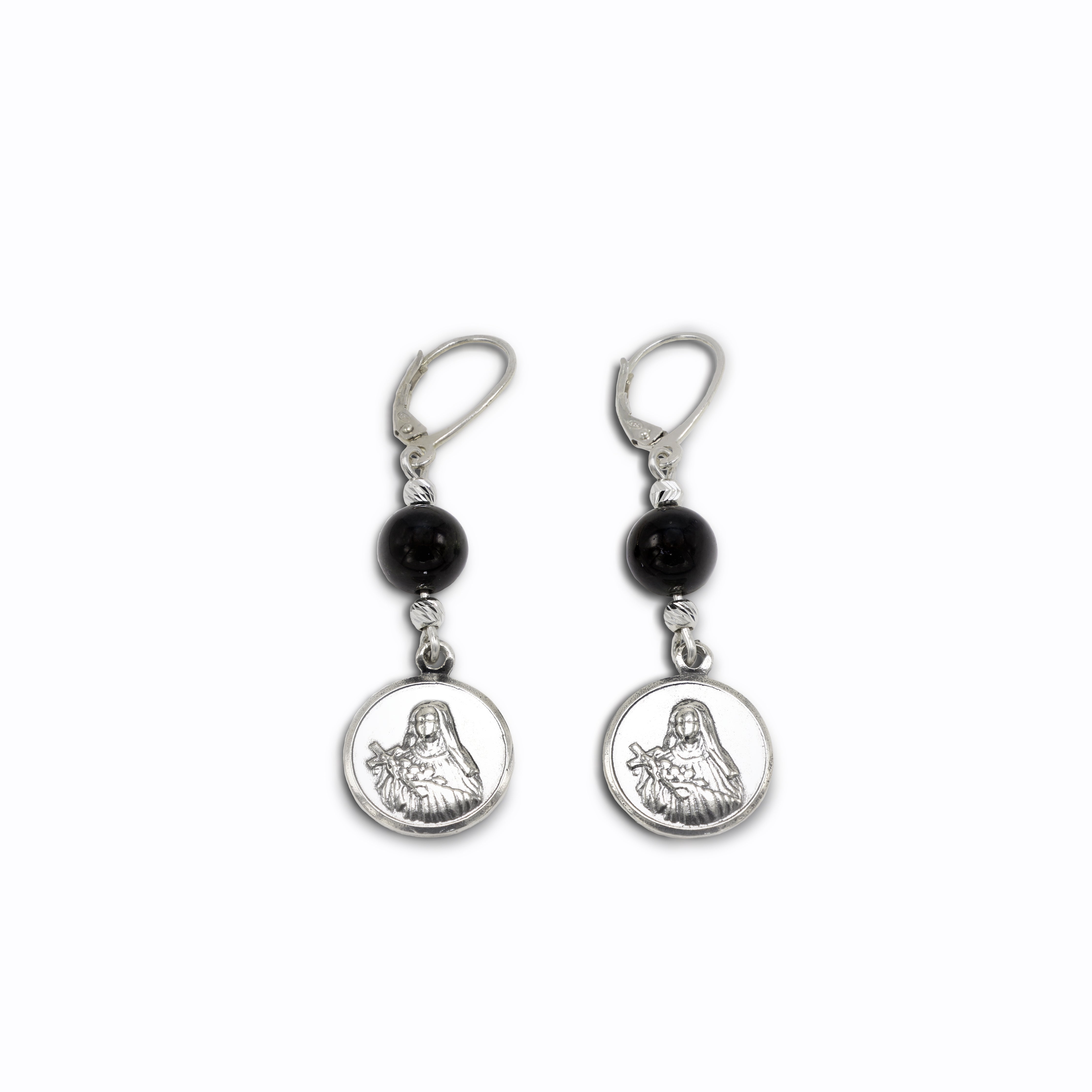 Silver María Earrings with Black Star Stone