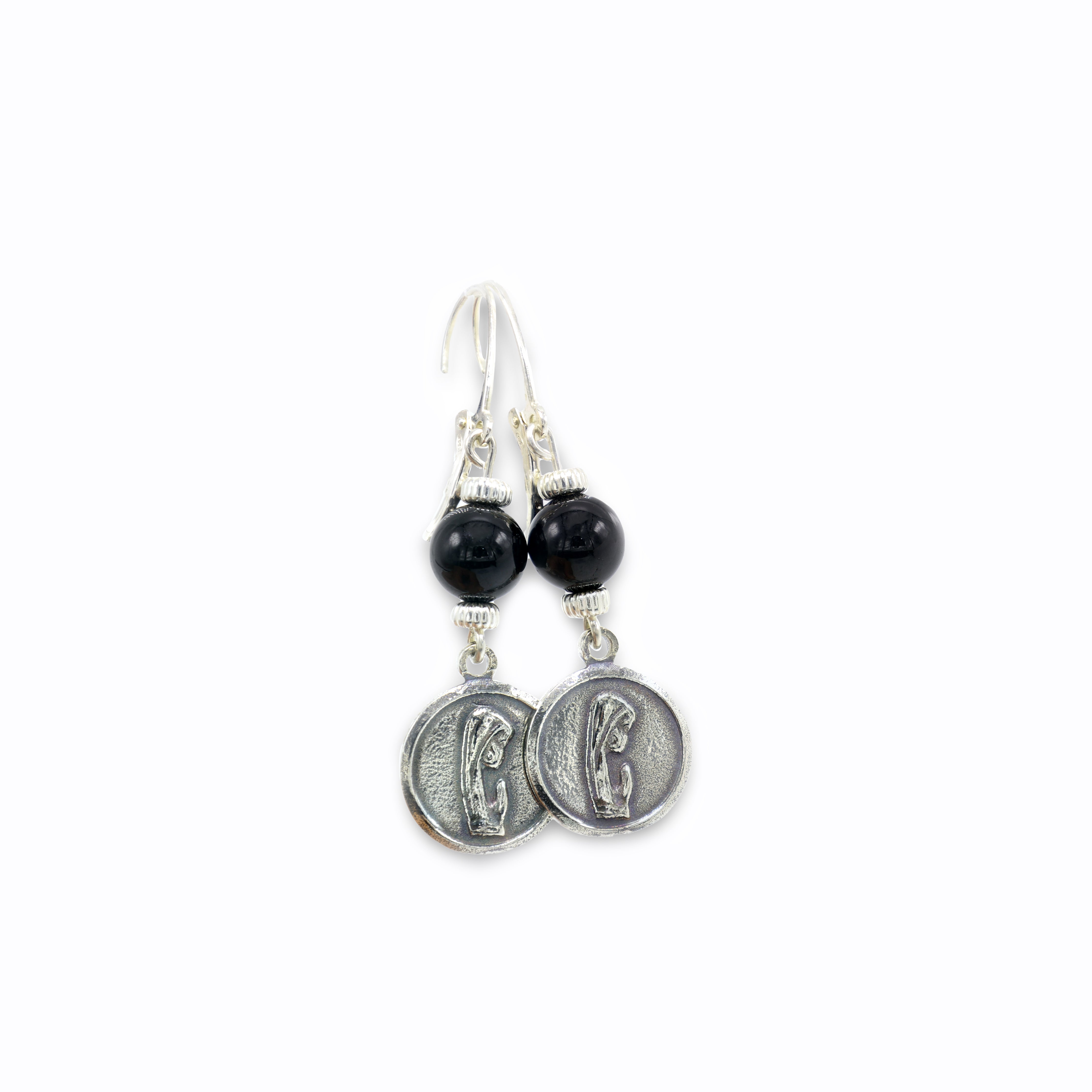 Silver Black Tourmaline Praying Girl Earrings