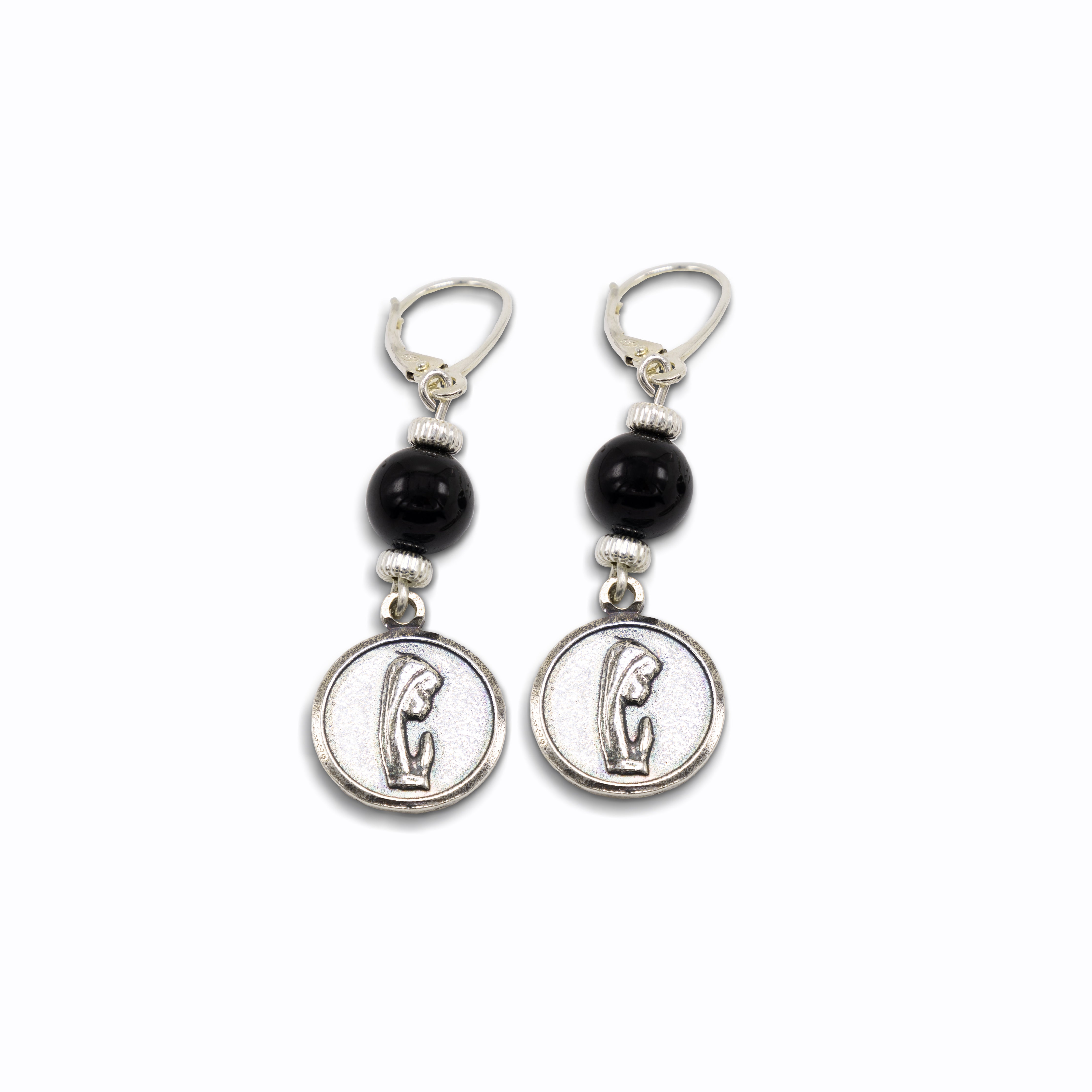 Silver Black Tourmaline Praying Girl Earrings