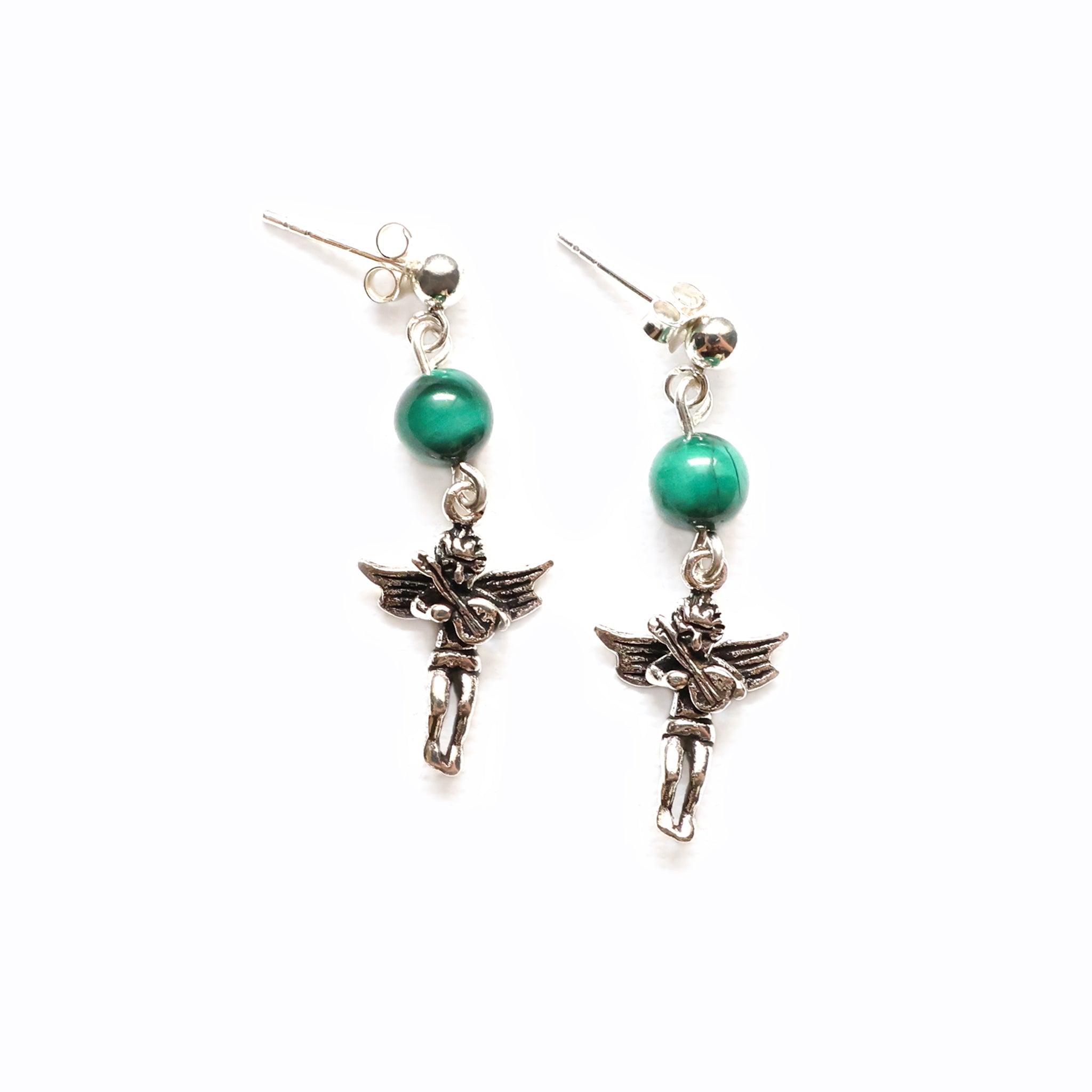 Silver Little Angels with Malachite Earrings