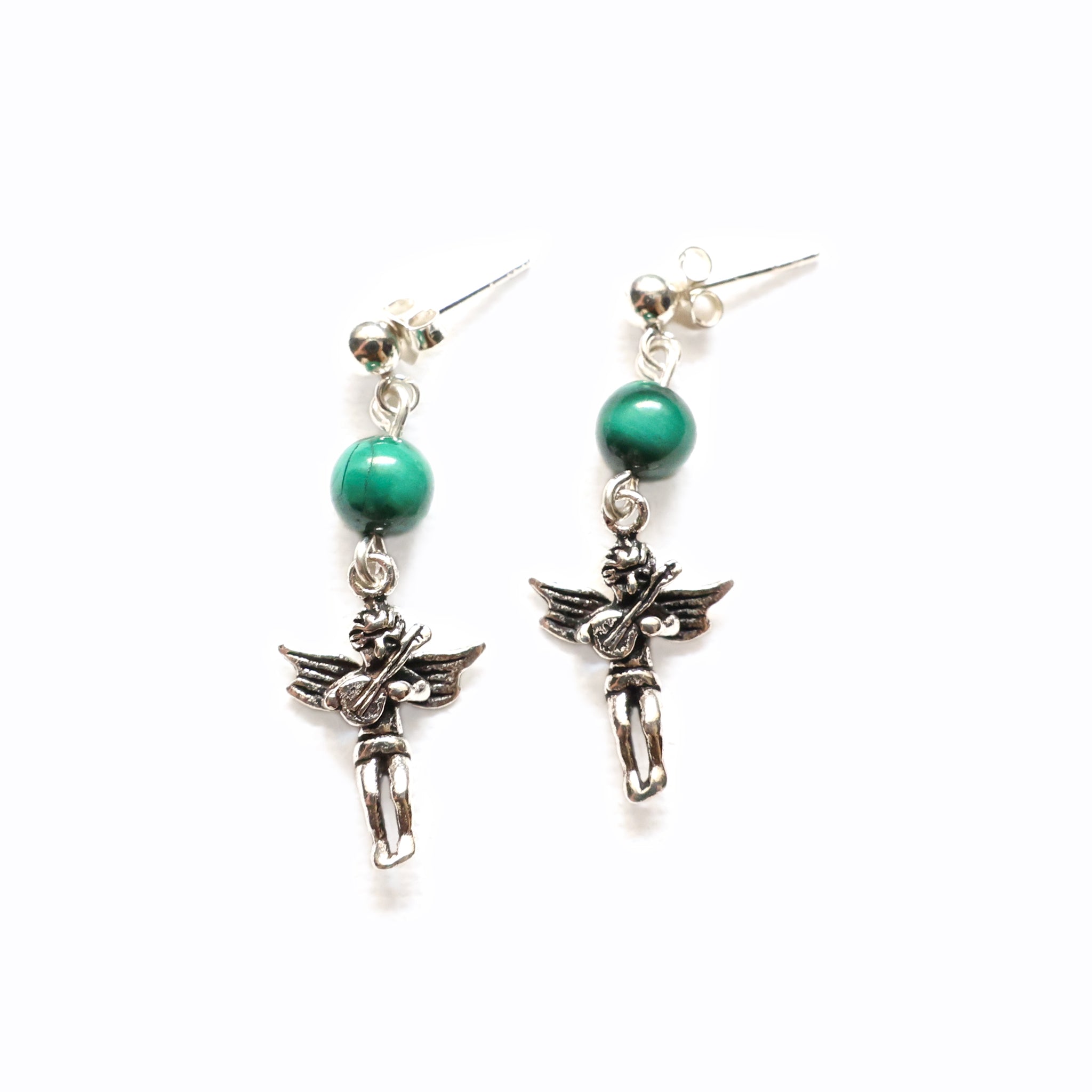 Silver Little Angels with Malachite Earrings