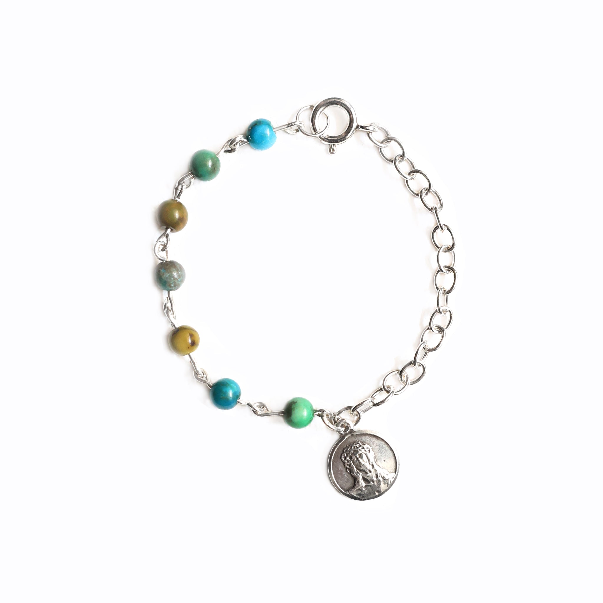 Jesus Christ Turquoise Sterling Silver Bracelet