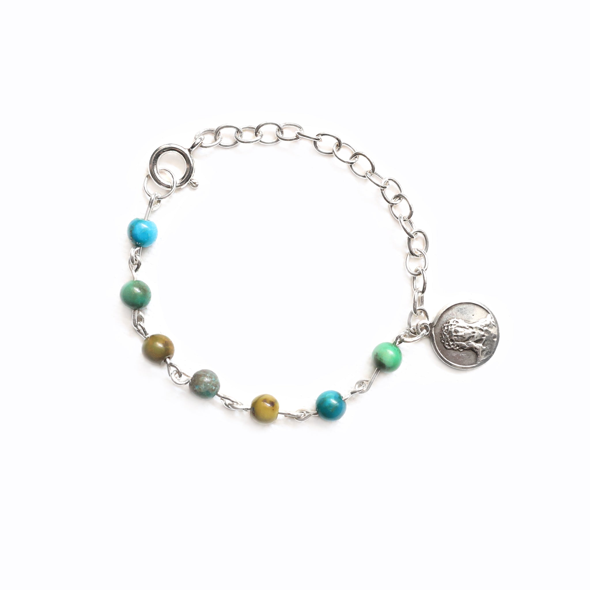 Jesus Christ Turquoise Sterling Silver Bracelet